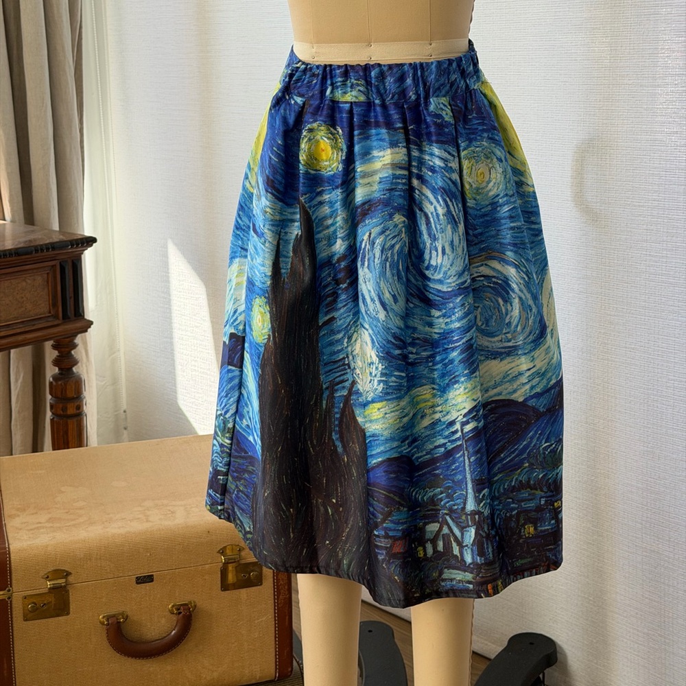 Vincent van gogh Blue Starry Night Print Skirt